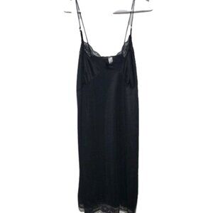 Full Slip Nylon 1X Women's Black Lace Trim Lingerie Vintage